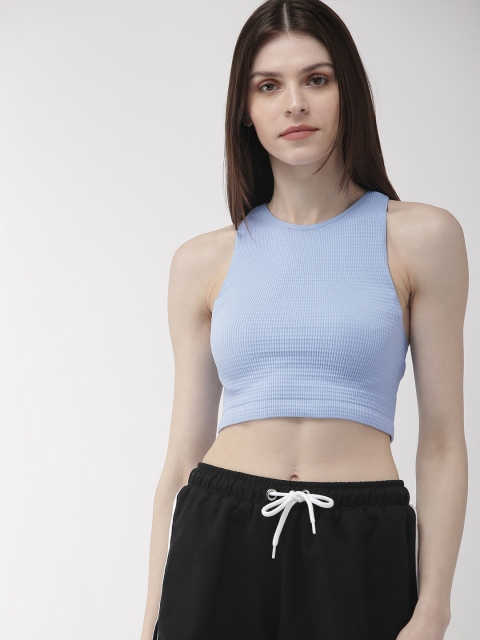 

FOREVER 21 Women Blue Solid Fitted Cropped Top