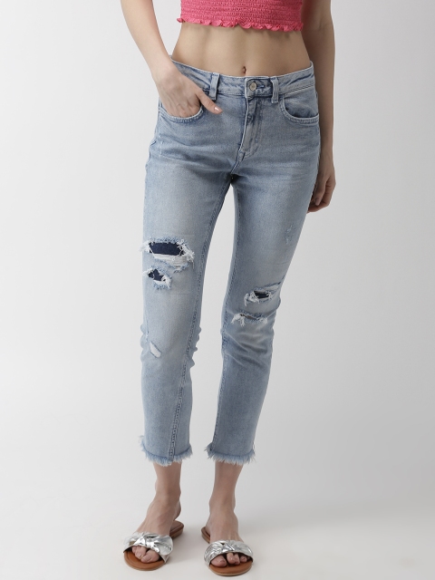 

FOREVER 21 Women Blue Slim Fit Mid-Rise Highly Distressed Stretchable Jeans