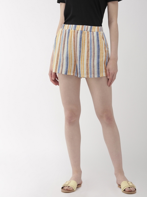 

FOREVER 21 Women Off-White & Mustard Yellow Striped Shorts