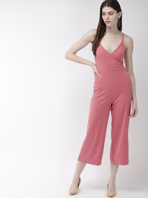 

FOREVER 21 Women Pink Solid Culotte Jumpsuit