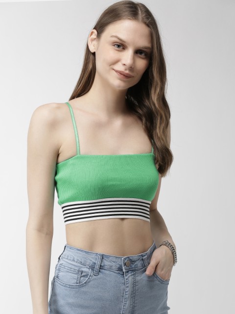 

FOREVER 21 Women Green Solid Cropped Bralette Top