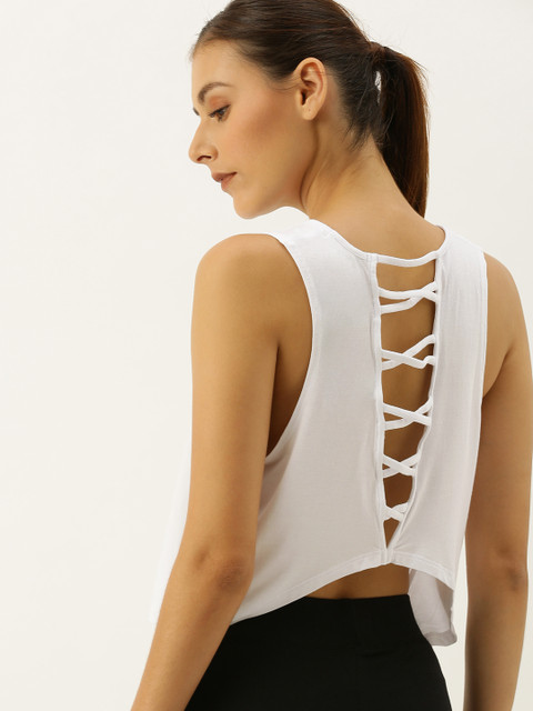 

FOREVER 21 Women White Solid Styled Back Top