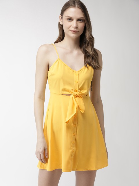

FOREVER 21 Women Solid Yellow Sheath Dress