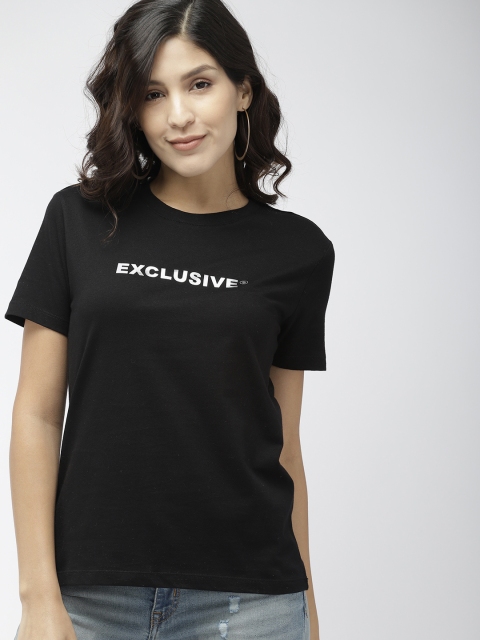 

FOREVER 21 Women Black Solid Round Neck T-shirt