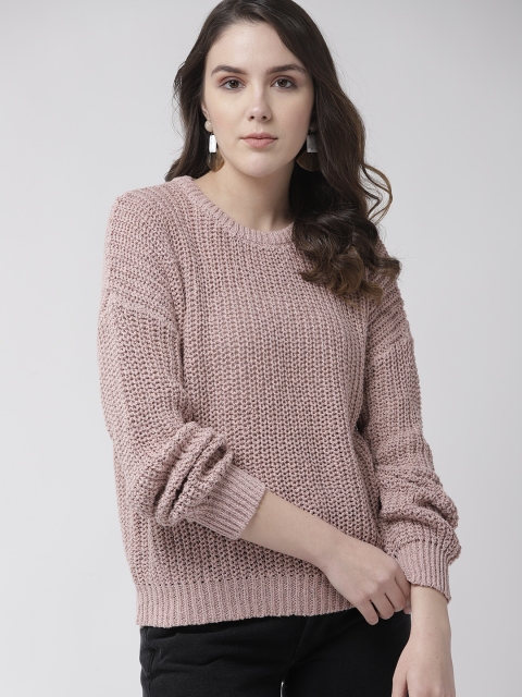 

FOREVER 21 Women Dusty Pink Self-Design Open Knit Sweater