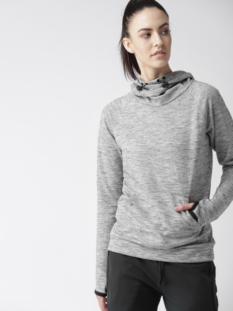 

FOREVER 21 Women Grey Self Design Hooded Sweatshirt