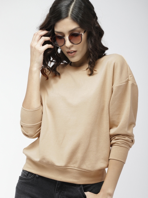 

FOREVER 21 Women Beige Solid Sweatshirt