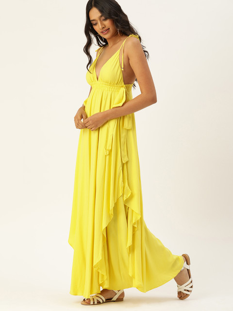 

FOREVER 21 Women Yellow Solid Maxi Dress With Smocked Detail