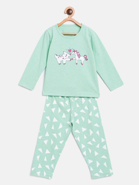 

FUNKRAFTS Kids Sea Green & White Printed Night suit