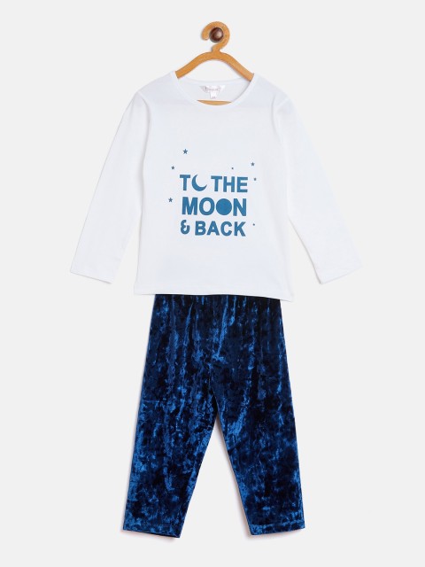 

FUNKRAFTS Girls White & Blue Printed Night Suit