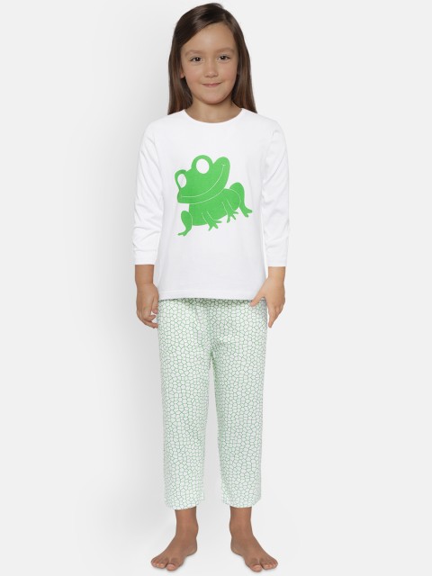 

FUNKRAFTS Kids White & Green Printed Night Suit