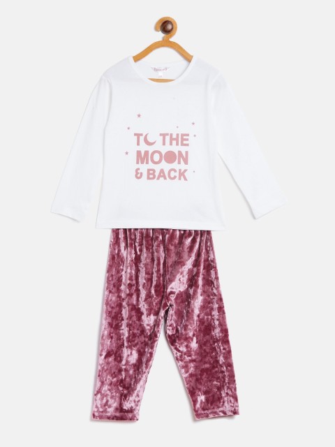 

FUNKRAFTS Girls White & Pink Printed Night Suit