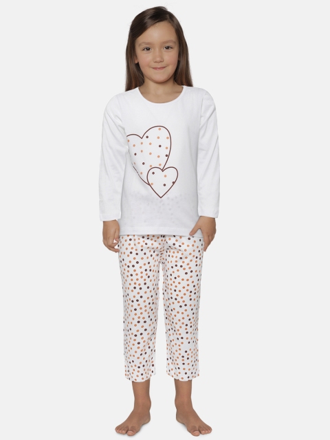 

FUNKRAFTS Girls White & Brown Printed Night suit