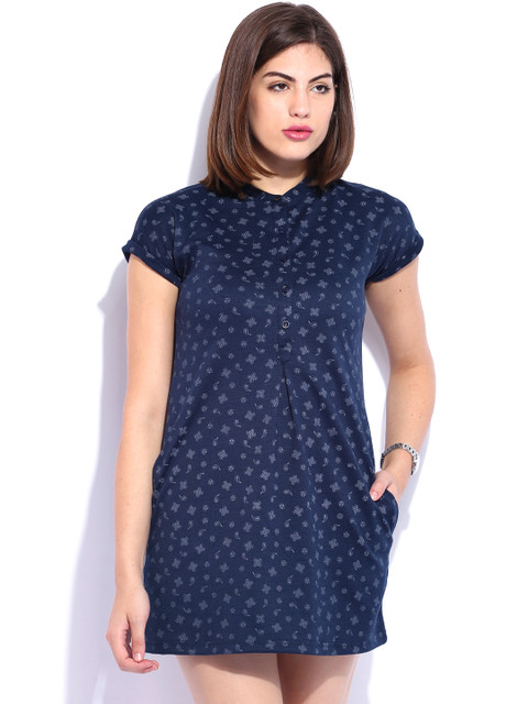 

ELLE Navy Printed Shift Dress, Navy blue