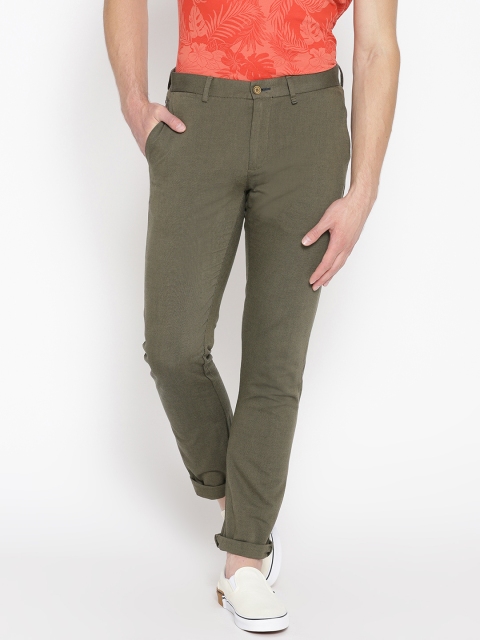 

Blackberrys Men Olive Green Sharp Fit Self Design Chinos