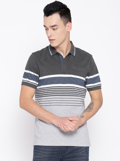 

Blackberrys Men Grey Striped Polo Collar T-shirt