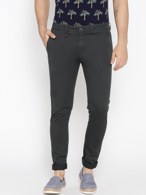 

Blackberrys Men Charcoal Grey Super Slim Fit Solid Trousers