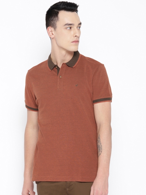 

Blackberrys Men Brown Self Design Polo Collar T-shirt