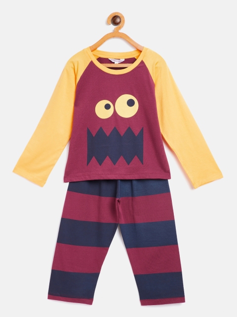 

FUNKRAFTS Boys Maroon & Navy Printed Night Suit