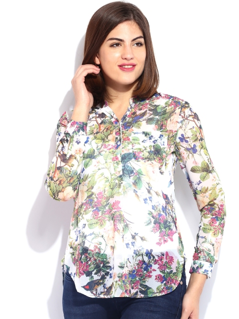 

ELLE White Printed Sheer Top