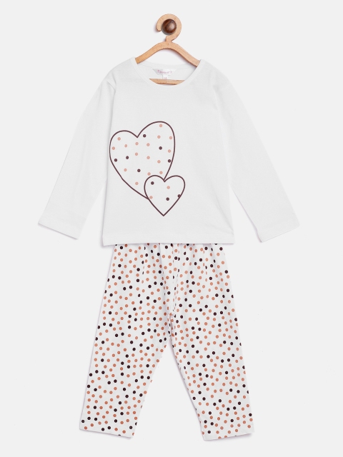 

FUNKRAFTS Girls White & Brown Printed Night suit