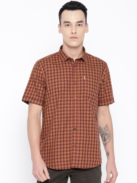 

Blackberrys Men Rust Brown Slim Fit Checked Casual Shirt