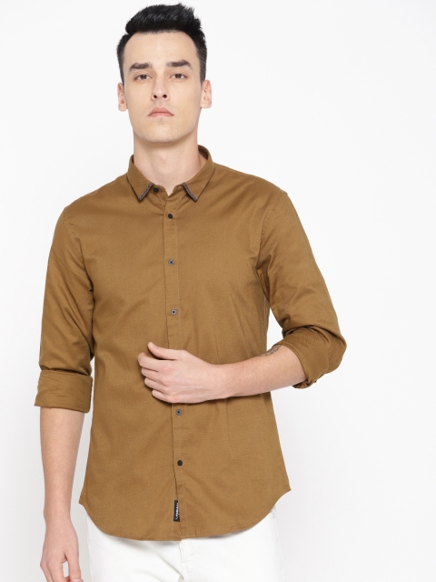 

Blackberrys Men Olive Brown Trim Regular Fit Solid Casual Shirt