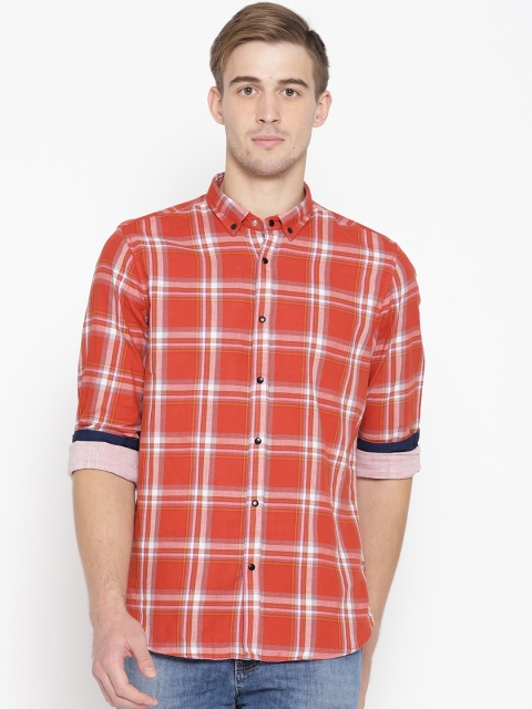 

Blackberrys Men Orange & White Slim Fit Checked Casual Shirt