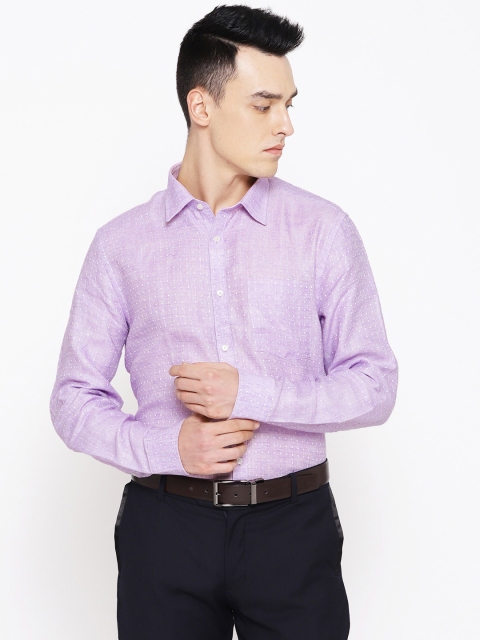 

Blackberrys Men Lavender & White Linen Slim Fit Self Design Formal Shirt