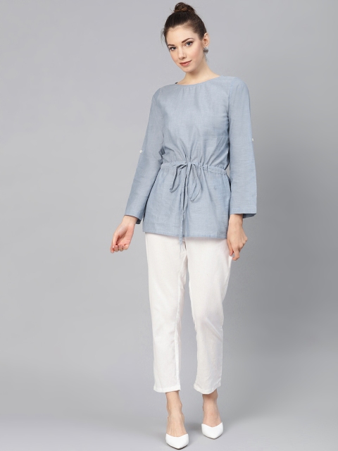 

PINKSKY Women Blue & White Solid Top with Trousers