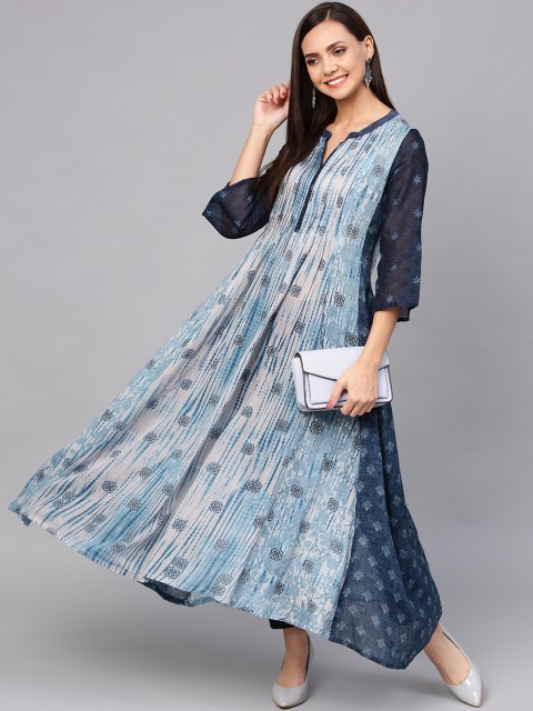 

PINKSKY Women Blue & Grey Printed Kurta with Trousers