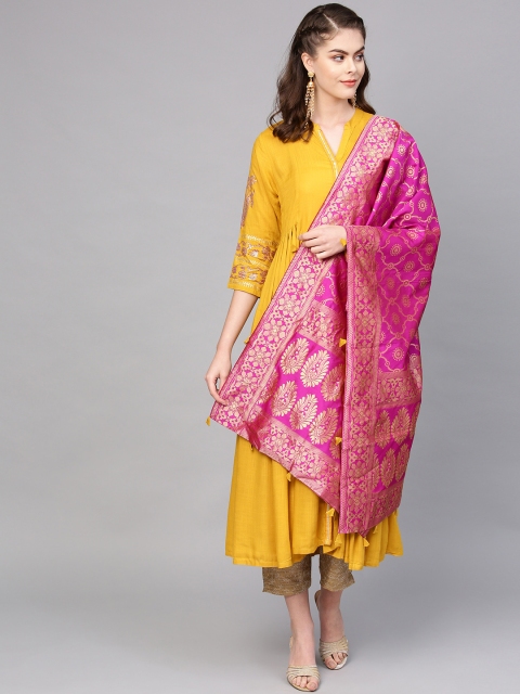

PINKSKY Women Mustard Yellow & Beige Solid Kurta with Trousers & Dupatta