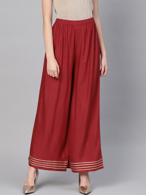 

PINKSKY Women Maroon Hem Design Wide Leg Palazzos