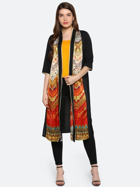 

Qurvii Plus Size Women Yellow Black Printed Open Front Shrug