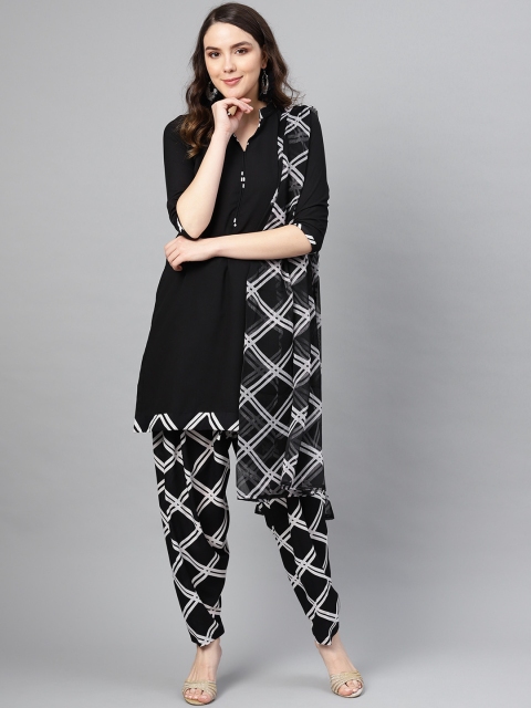 

Ishin Women Black & Off-White Solid Unstitched Dress Material