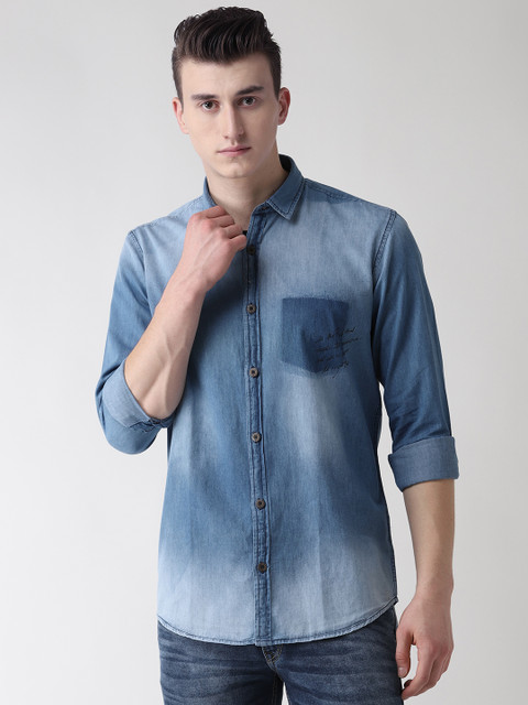 

Richlook Men Blue Slim Fit Faded Chambray Casual Shirt
