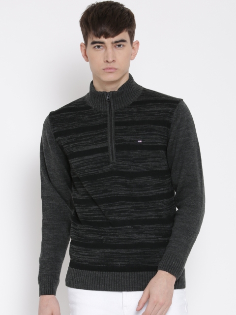 

Arrow Sport Men Charcoal Grey & Black Striped Sweater