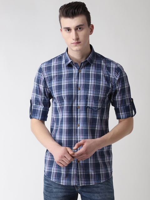 

Richlook Men Blue & Off-White Slim Fit Checked Casual Shirt