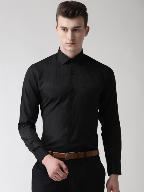 

Richlook Men Black Slim Fit Self-Checked Party Shirt