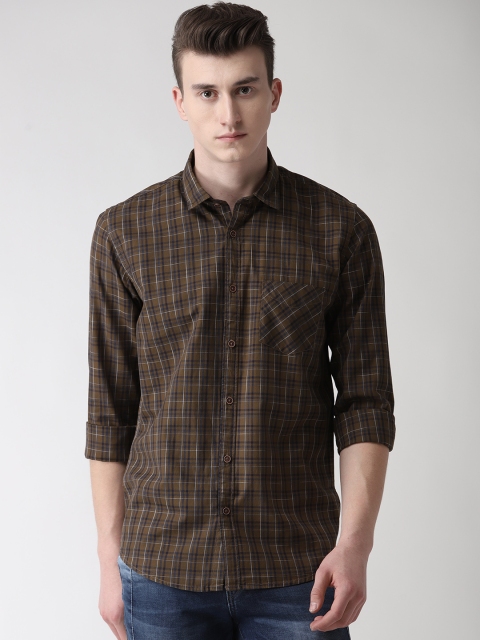 

Richlook Men Olive Brown & Blue Slim Fit Checked Casual Shirt