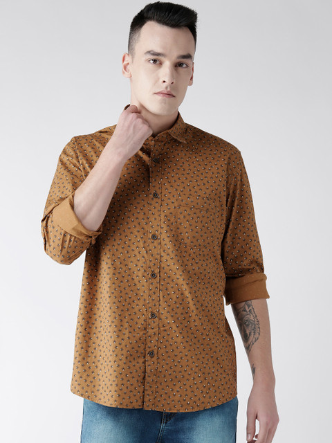 

Richlook Men Mustard Brown Slim Fit Printed Casual Shirt