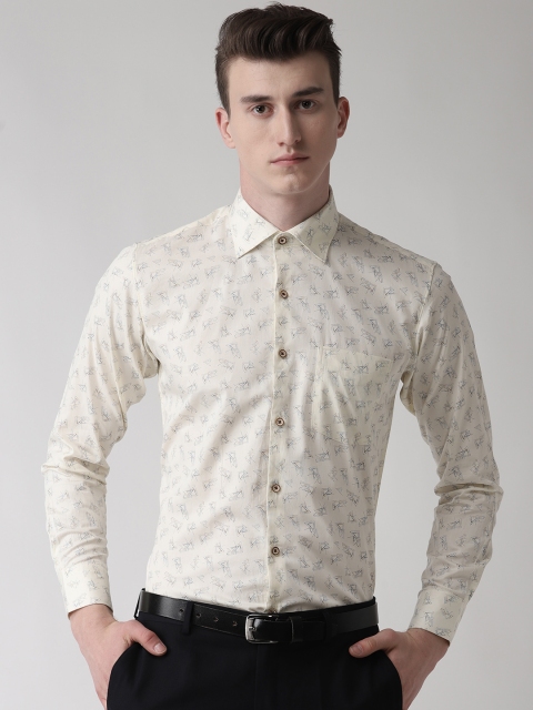 

Richlook Men Cream-Coloured & Blue Slim Fit Printed Smart Casual Shirt