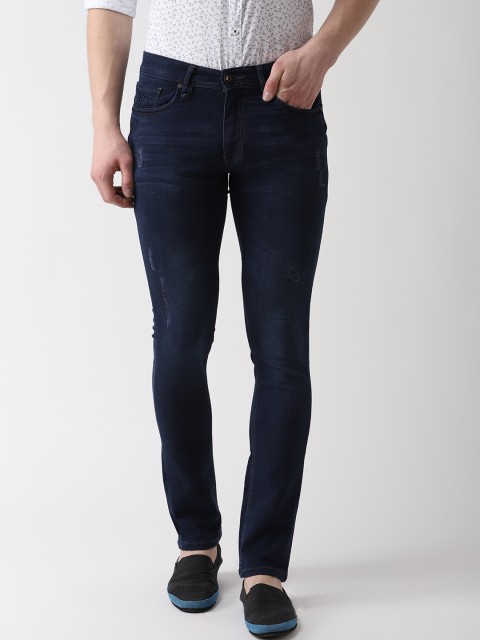 

Richlook Men Navy Blue Slim Fit Mid-Rise Low Distressed Stretchable Jeans