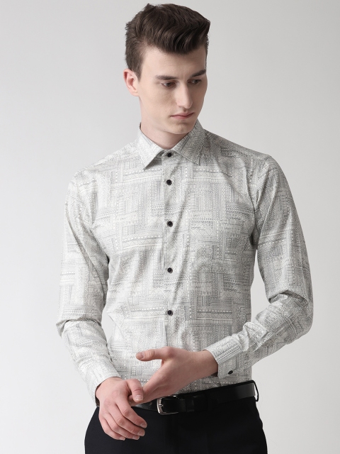 

Richlook Men Off-White & Grey Slim Fit Printed Smart Casual Shirt
