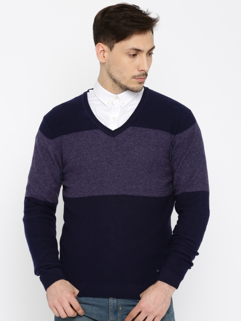 

Arrow New York Navy & Purple Colourblocked Sweater, Navy blue