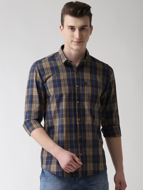 

Richlook Men Navy & Beige Slim Fit Checked Casual Shirt, Navy blue