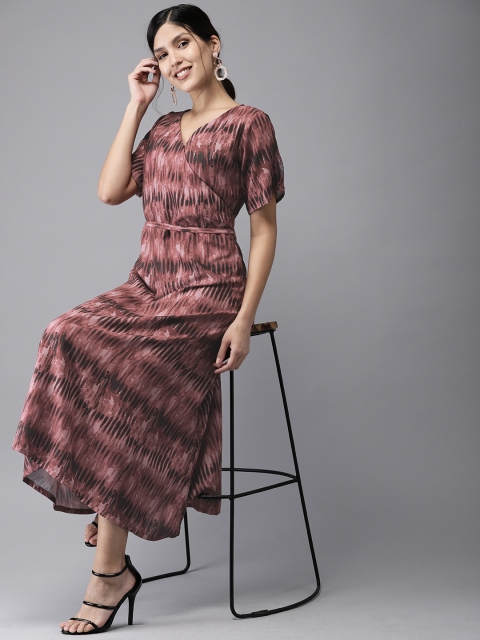 

HERE&NOW Women Mauve & Black Dyed A-Line Dress
