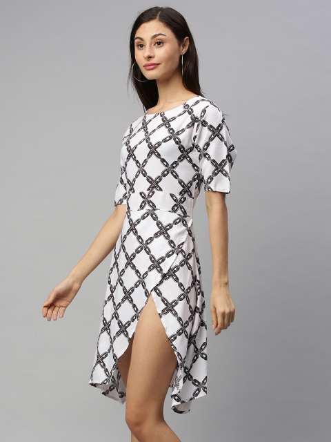 

HERE&NOW Women White & Black Printed Fit and Flare Dress