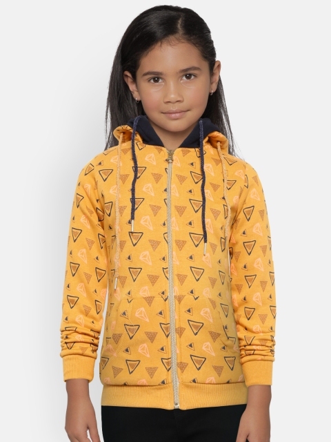 

Nins Moda Girls Mustard Yellow & Navy Printed Hooded Sweatshirt