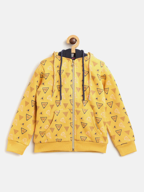 

Nins Moda Girls Mustard Yellow & Navy Blue Printed Hooded Sweatshirt